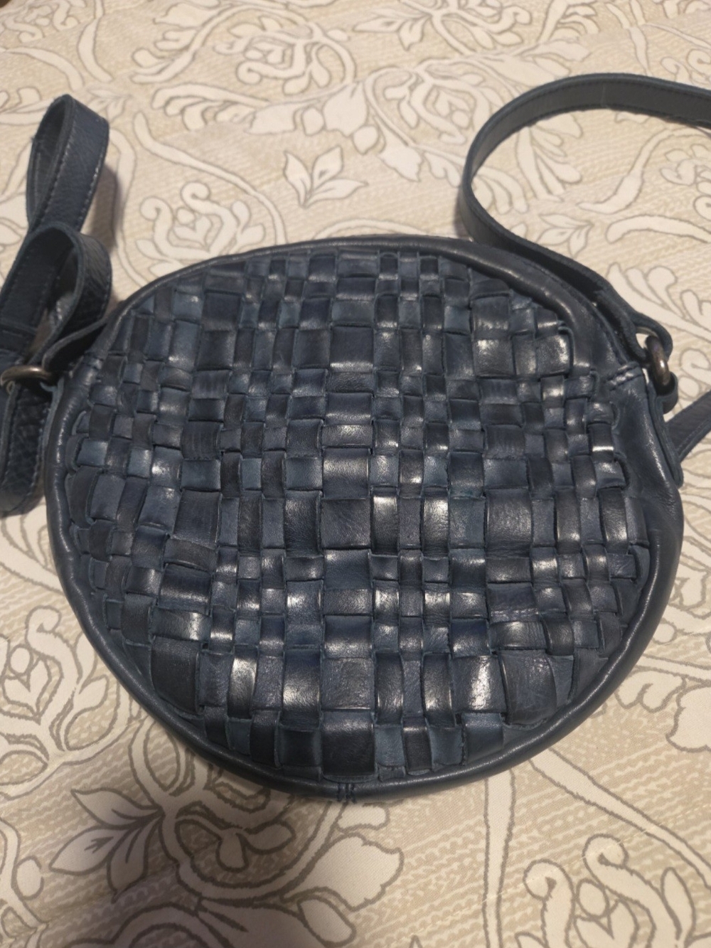 Woven Round Crossbody Bag - Navy Blue
